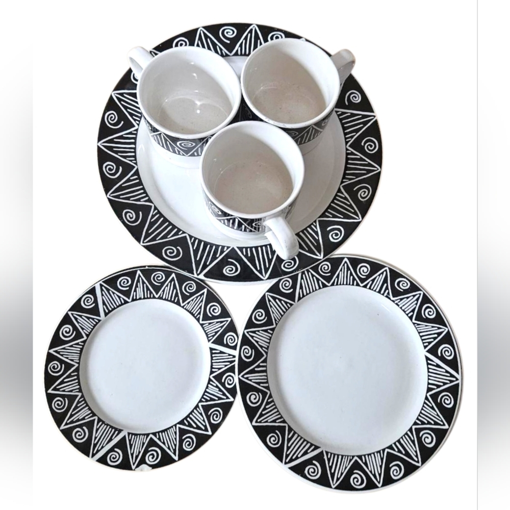 Vintage Oneida Majesticware Shadow Pattern 12pc Set Salad, Dinner Plates, Mugs